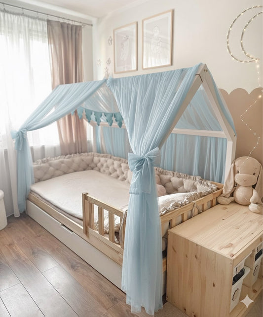 Vorhang-Set für Hausbetten-Babyblau