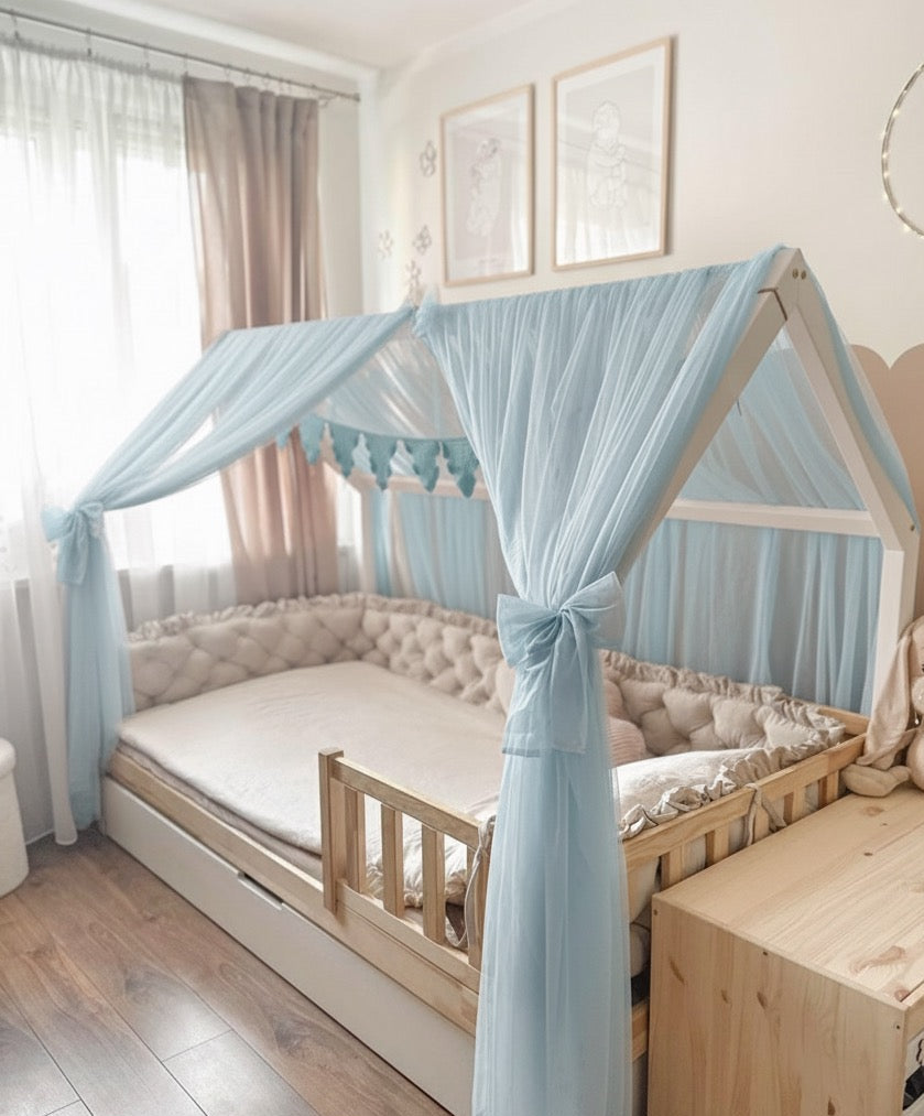 Vorhang-Set für Hausbetten-Babyblau