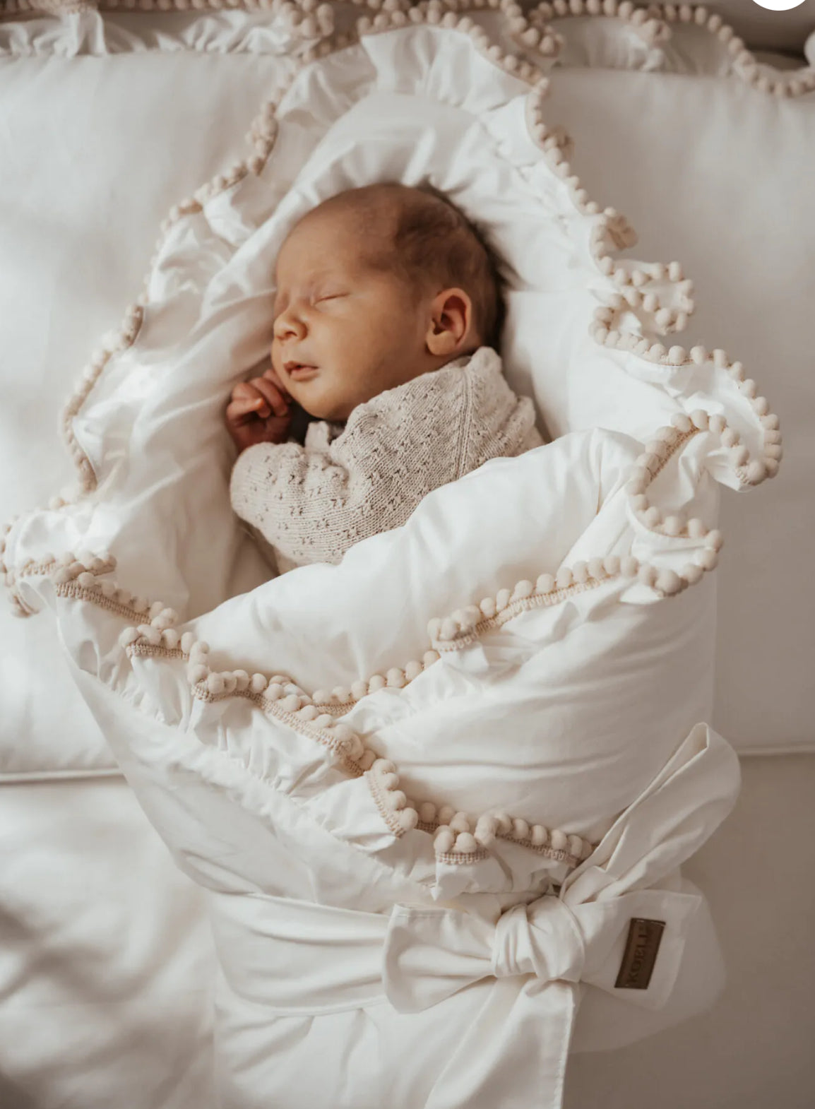 Einschlagdecke/Babyhörnchen Boho-Ecru