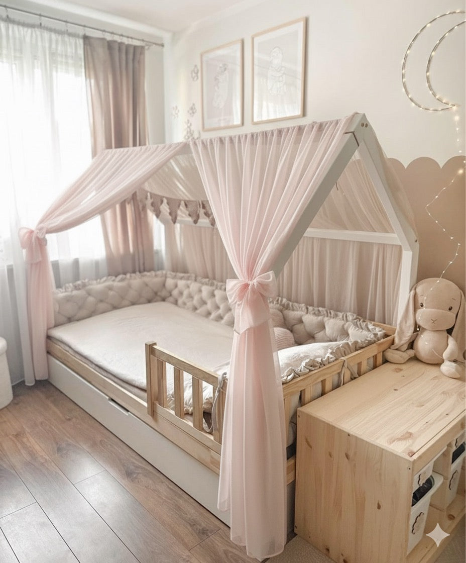 Vorhang-Set für Hausbetten-Hellrosa