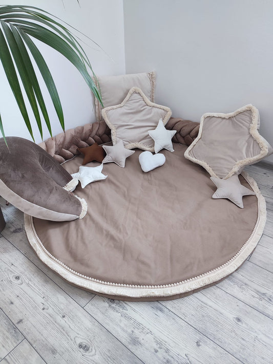 Boho Spielmatte -Cappuccino (wasserabweisender Stoff)