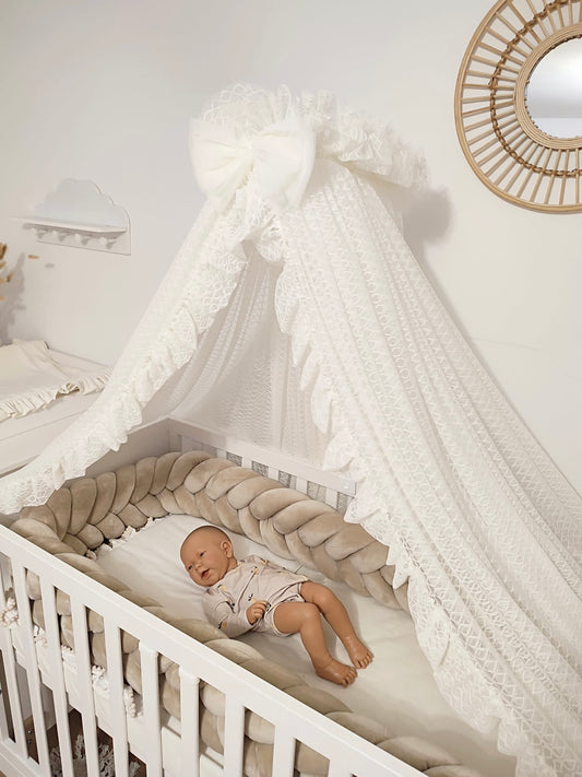 Betthimmel -Vintage mit Rüschen -Ecru