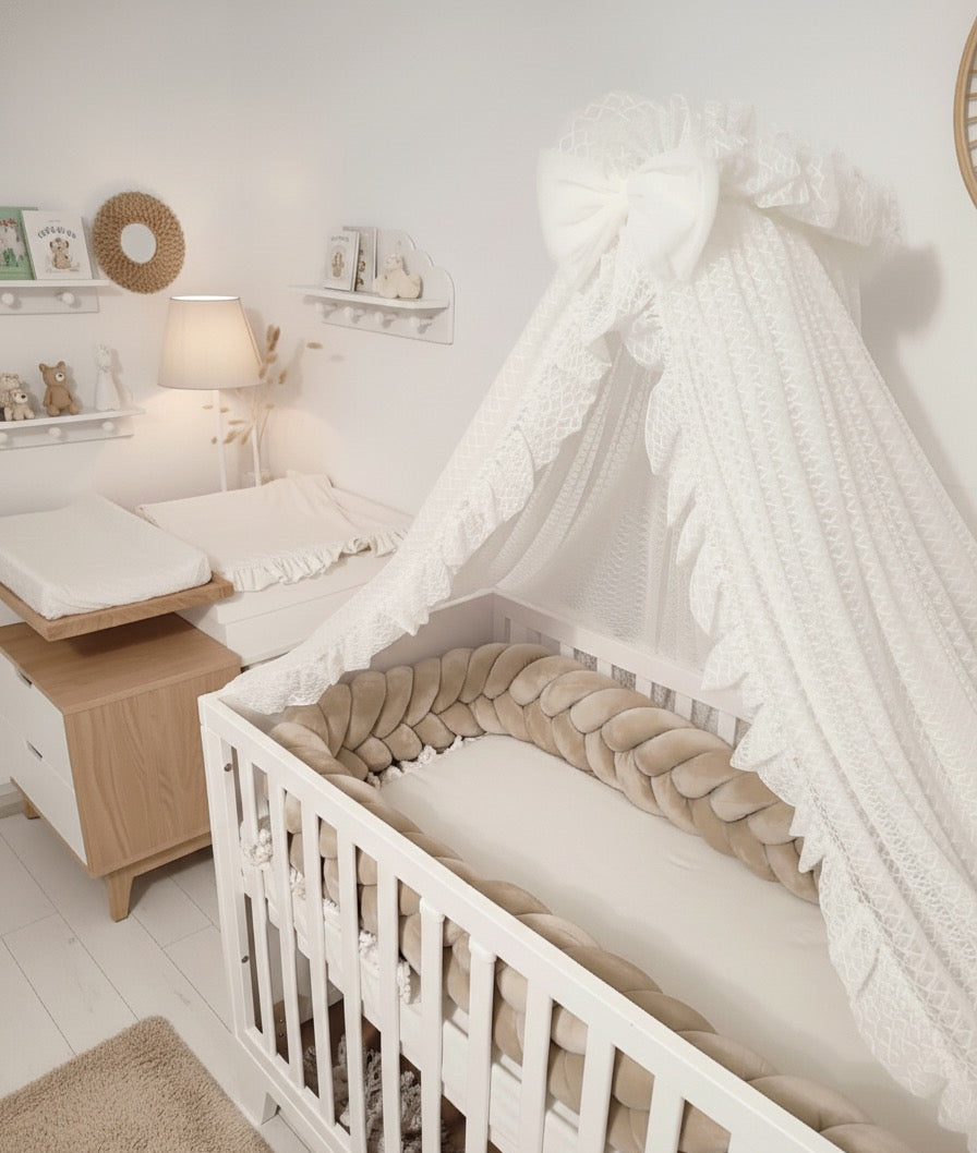 Betthimmel -Vintage mit Rüschen -Ecru