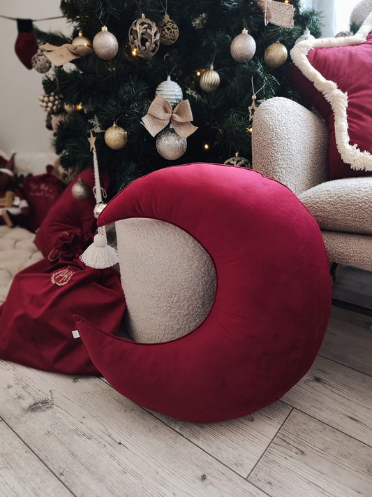 Stillkissen Halbmond Samt-Weinrot