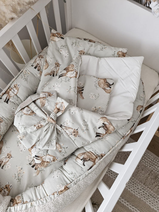 Einschlagdecke "Kleiner Fuchs" mit Schleife & Kissen-Set