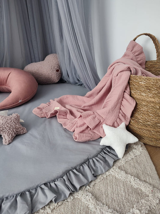 Musselindecke -Altrose mit Rüschen