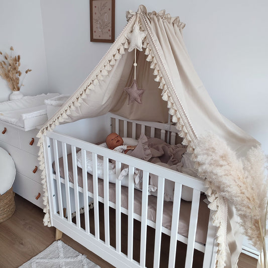 Boho-Betthimmel mit Dekosternen-Beige