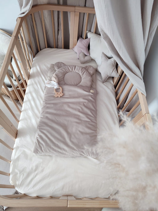 Schlafsack-Samt/Beige mit Kissen