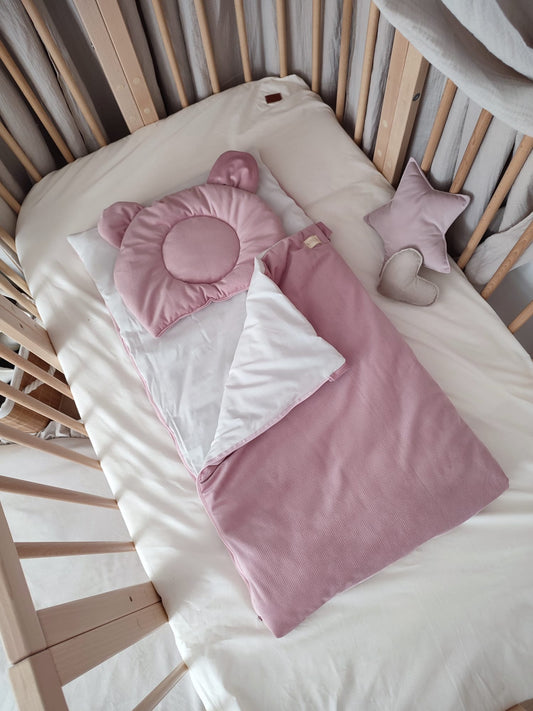 Schlafsack-Samt/Altrose mit Kissen