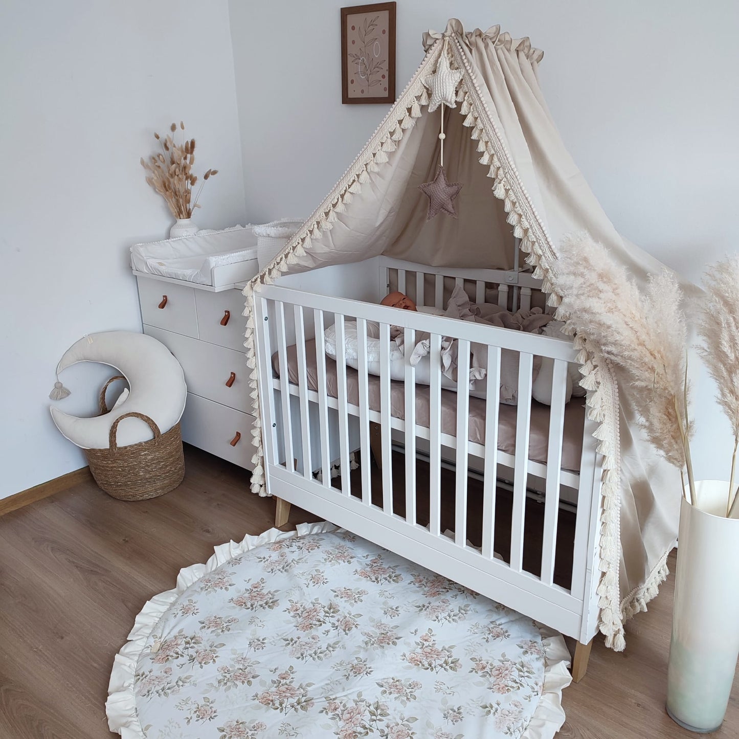Boho-Betthimmel mit Dekosternen-Beige