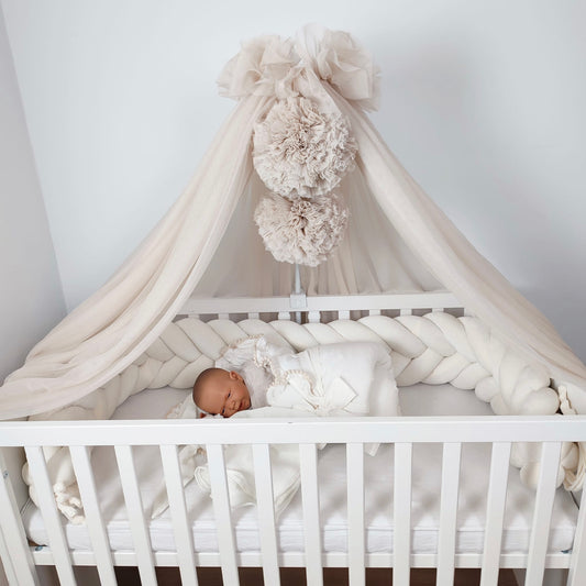 Bettschlange Fischgrätenzopf aus Samt-Ecru