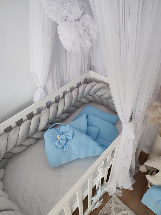 Bettschlange Fischgrätenzopf aus Samt-Grau