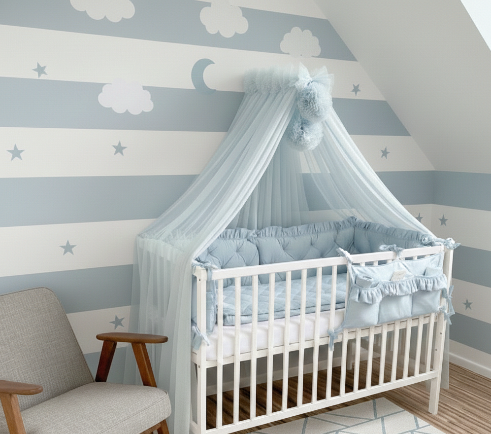 Bettumrandung Samt-Babyblau