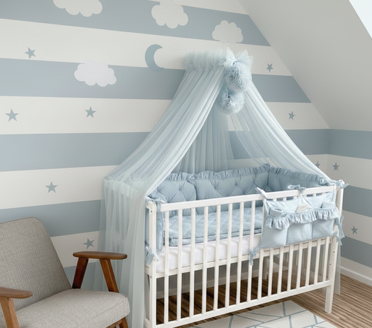 Bettumrandung Samt-Babyblau