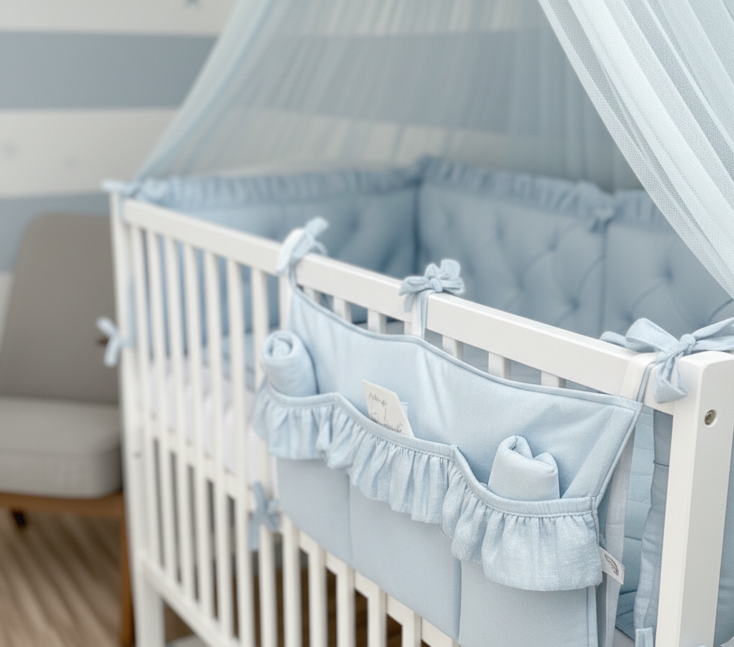 Bettumrandung Samt-Babyblau