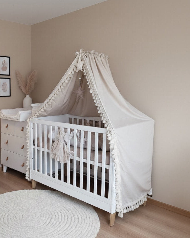 Boho-Betthimmel mit Dekosternen-Beige