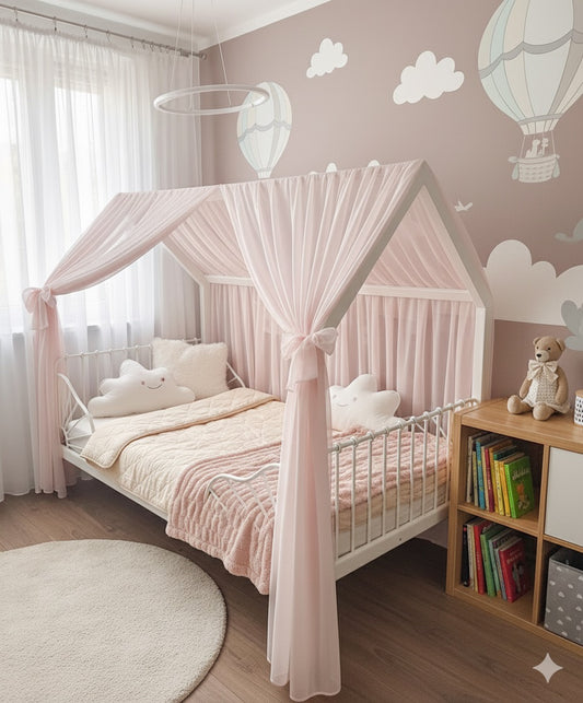 Vorhang-Set für Hausbetten-Hellrosa