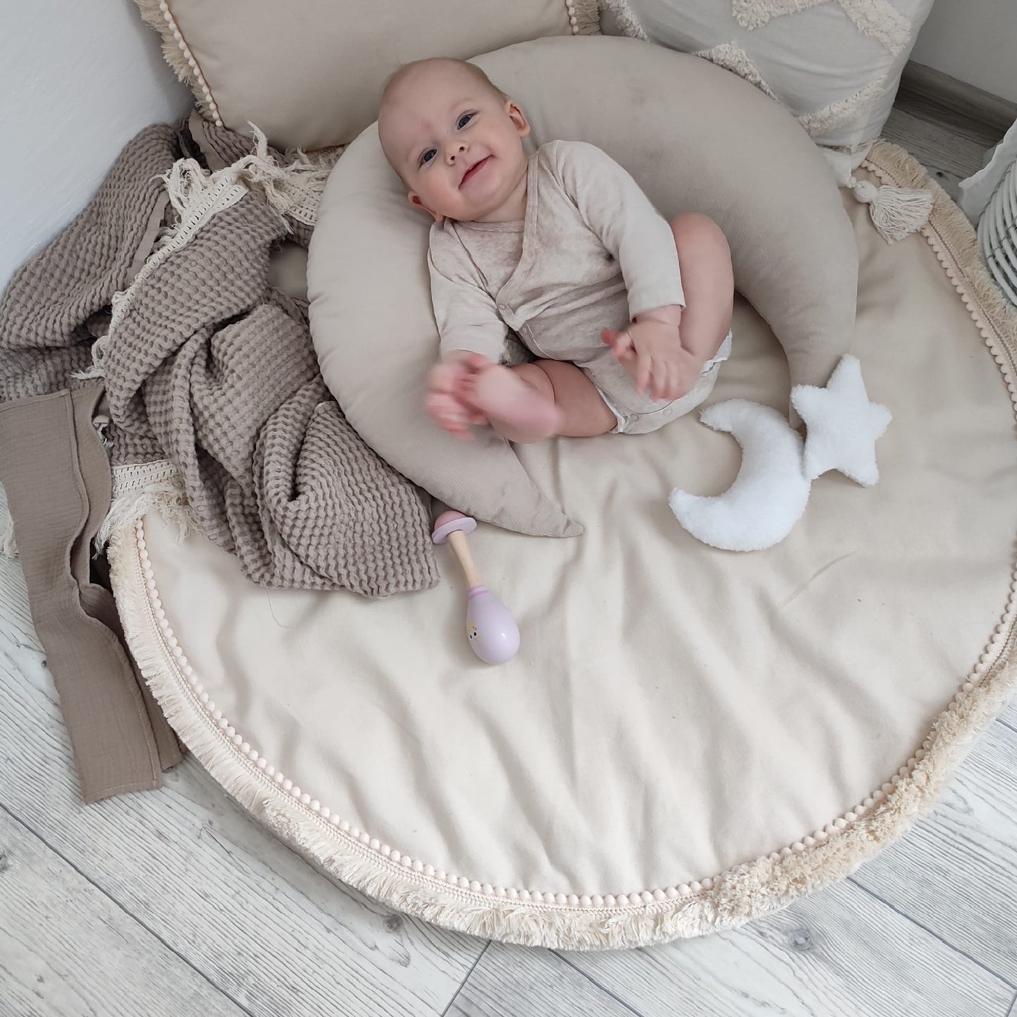 Boho-Spielmatte Ecru (wasserdichter Stoff)