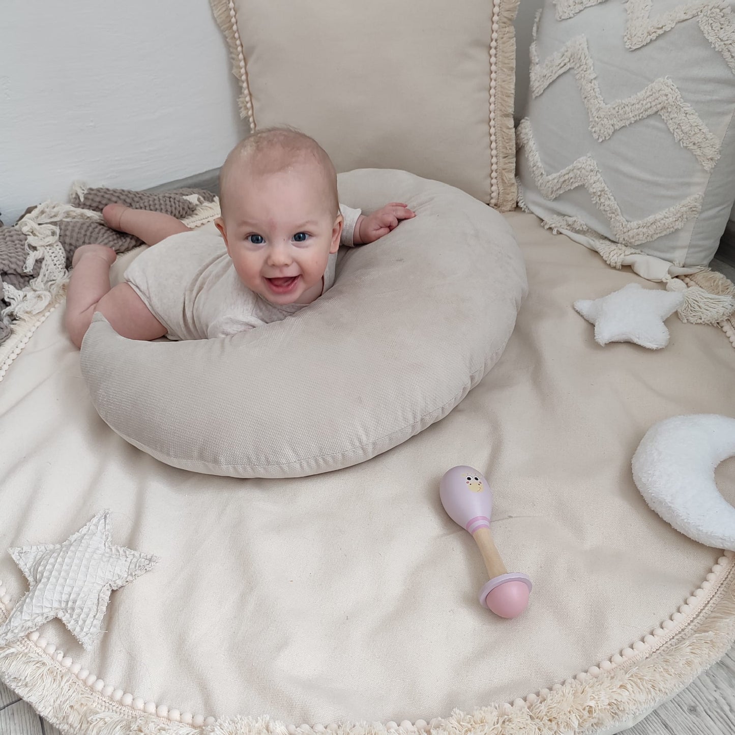 Boho-Spielmatte Ecru (wasserdichter Stoff)