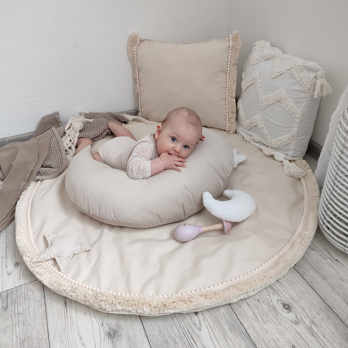 Boho-Spielmatte Ecru (wasserdichter Stoff)