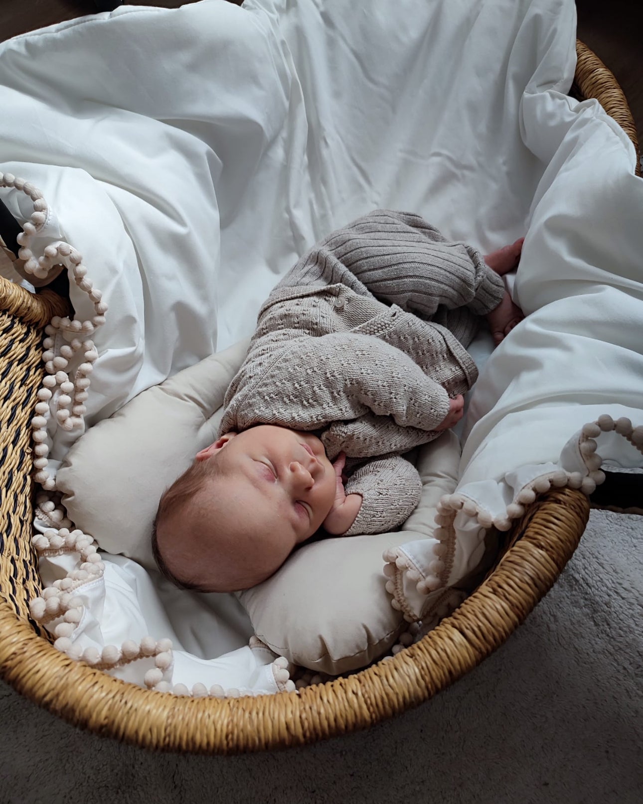 Einschlagdecke/Babyhörnchen Boho-Ecru