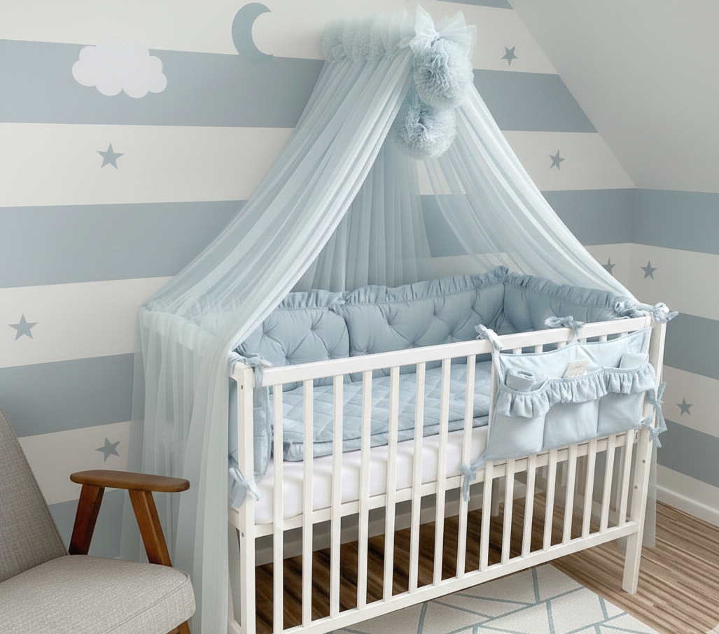 Bettumrandung Samt-Babyblau