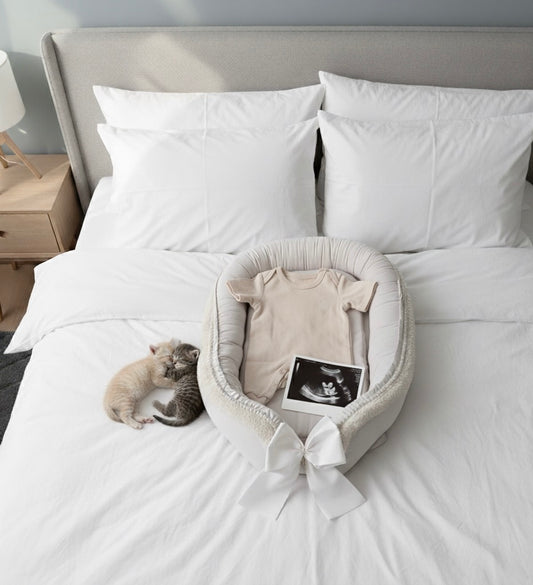 Babynest-Beige-white ribbon