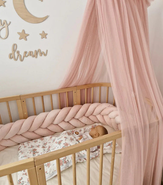 Bettschlange Fischgrätenzopf aus Samt - Rosa