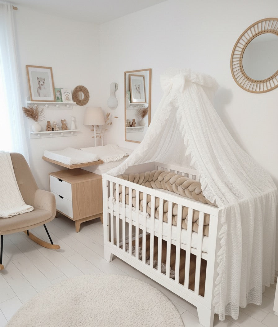 Betthimmel -Vintage mit Rüschen -Ecru