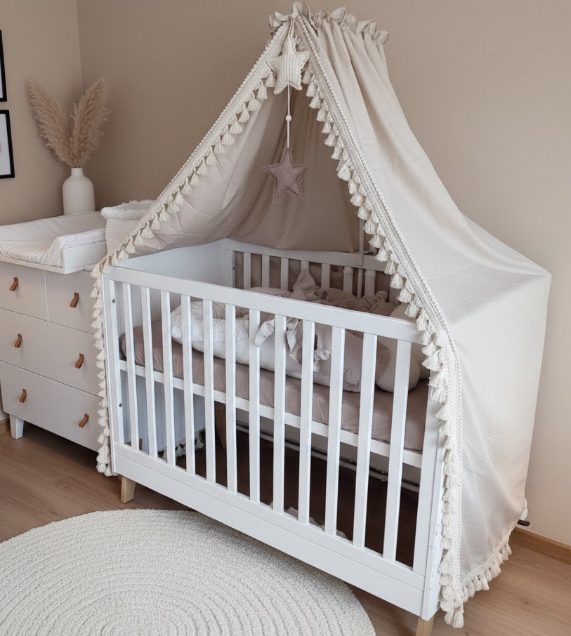 Boho-Betthimmel mit Dekosternen-Beige