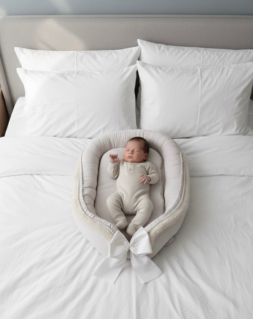 Babynest-Beige-white ribbon