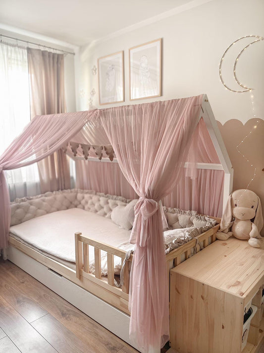 SnuggleSpace – Vorhang-Set für Hausbetten-Altrosa