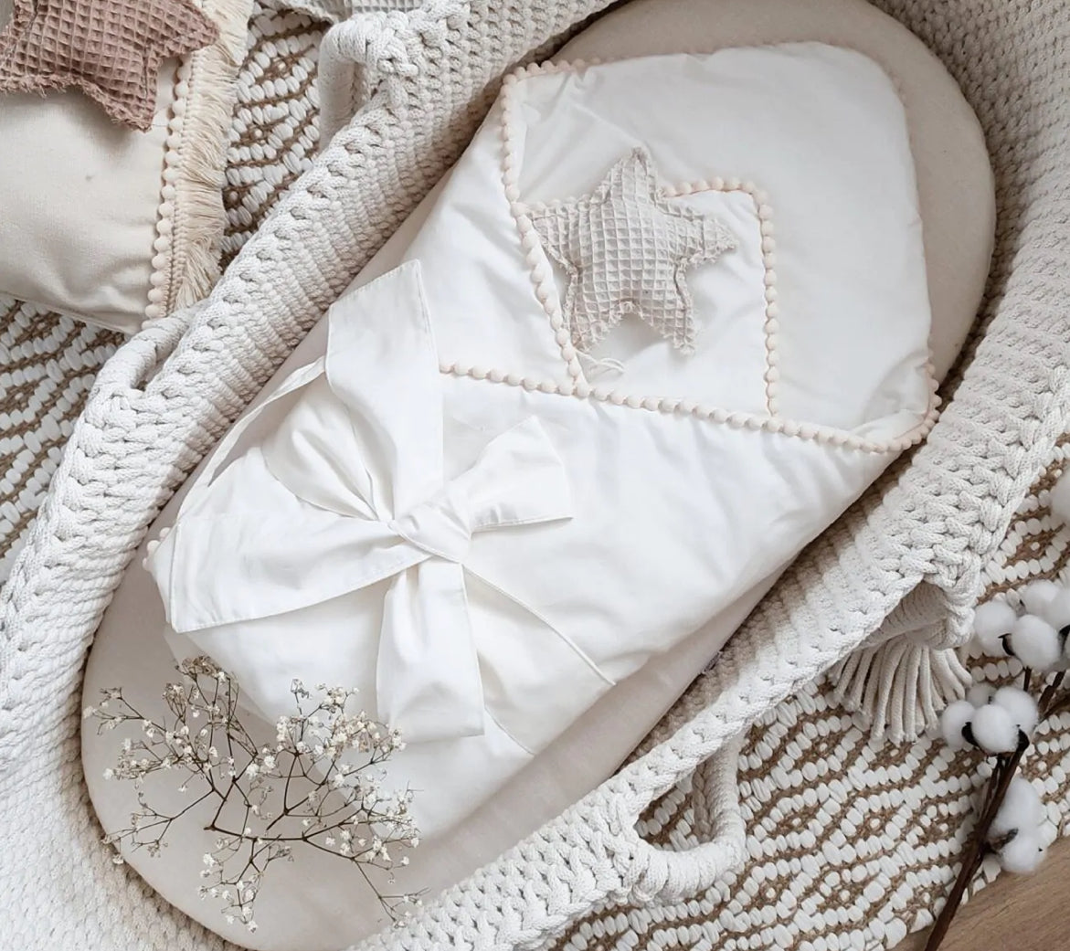 Einschlagdecke/Babyhörnchen Boho-Ecru- Elegant