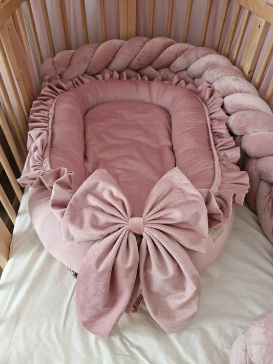 Bettschlange Fischgrätenzopf aus Samt - Altrose