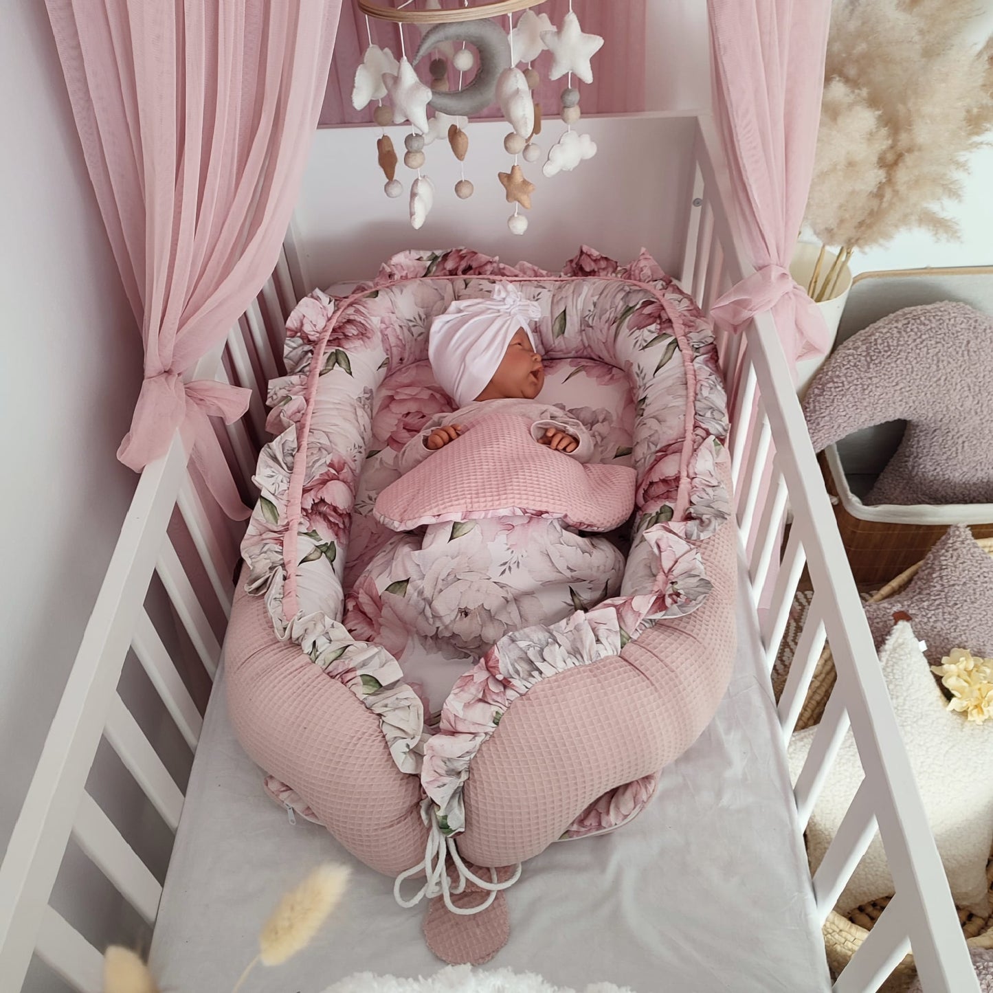 Babynest Waffelpique&Rosentraum